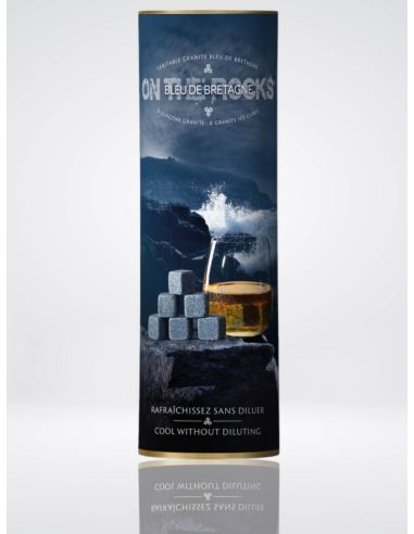 Coffret de 6 glaçons en granit bleu de Bretagne avec pince