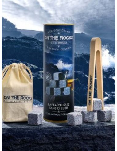 Coffret de 6 glaçons en granit bleu de Bretagne avec pince