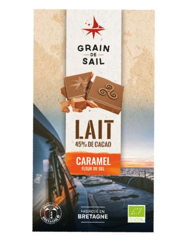 Tablette chocolat au lait, caramel et fleur de sel BIO