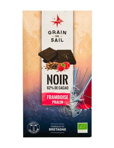Tableta de chocolate negro, frambuesas y praliné - Grain de Sail