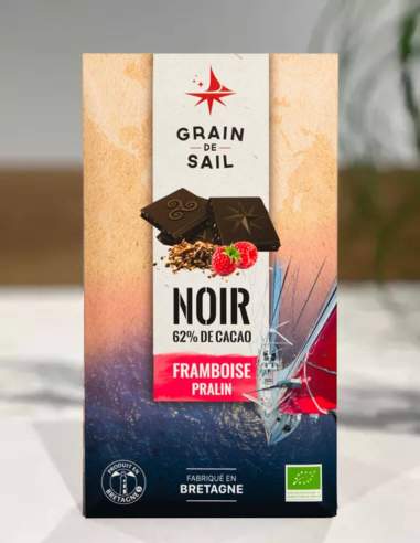 Tafel dunkle Schokolade mit Himbeeren und Pralin - Grain de Sail