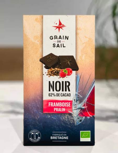 Tafel dunkle Schokolade mit Himbeeren und Pralin - Grain de Sail
