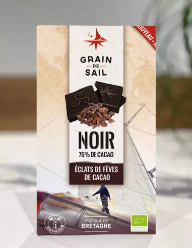 Tafel dunkle Schokolade mit Kakaobohnensplittern 75% - Grain de Sail