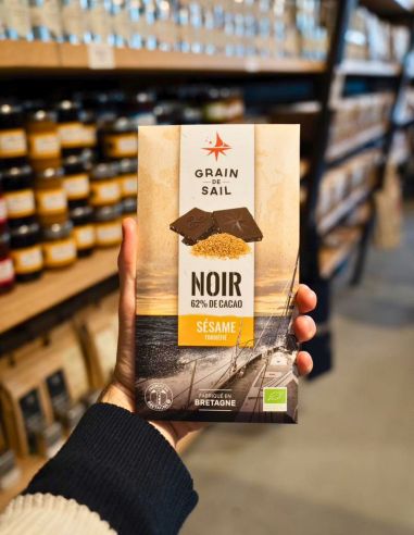 Tablette chocolat noir et sésame torréfié - Grain de Sail