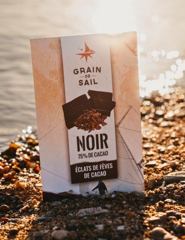 Tablette chocolat noir et éclats de fèves de cacao 75% - Grain de Sail