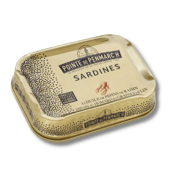 Sardines huile de pépins de raison infusée au homard et graines de lin - 115g